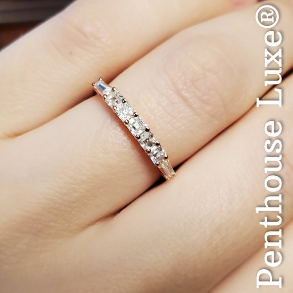 REAL Asscher Moissanite 925 Sterling Silver 14k Rose Gold Ring Band - Picture 5 of 6